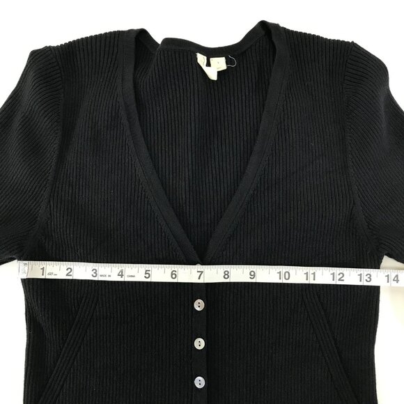 Moth by Anthropologie Rib Knit Button Up Top Women's Large Black Stretch Casual - Picture 6 of 9